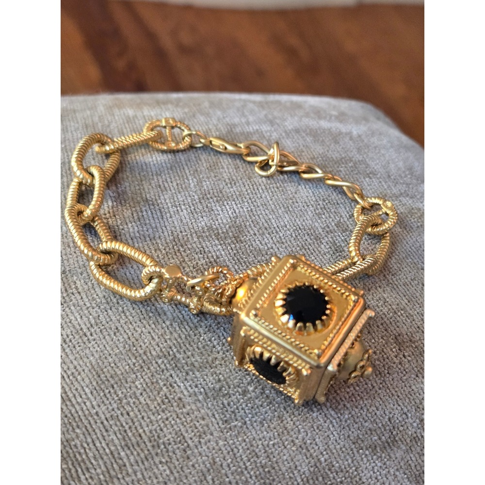 Etruscan Goldtone Cube Charm Bracelet Statement Piece Signed "M"
